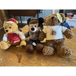 Disney Plush Beanie Lot 2003 Mickey Mouse Theme Park Edition Winnie The Pooh